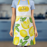 Lemon Monogram Initial Botanical Yellow Apron<br><div class="desc">This monogram apron features a watercolor lemon pattern with yellow frame at the top where your initial and name can be added.</div>