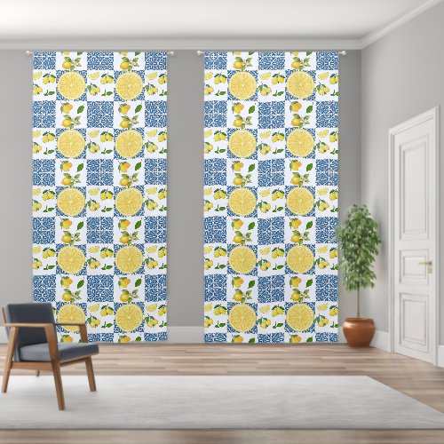 Lemon Monogram Name French Country Tile Pattern Blackout Curtains