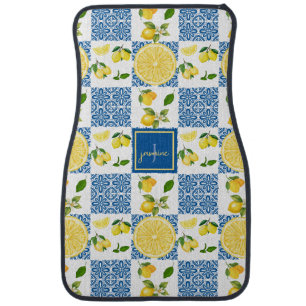 Lemon Monogram Name French Country Tile Pattern Car Floor Mat