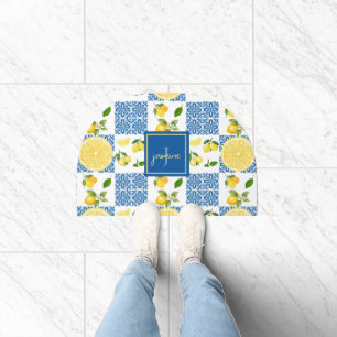 Lemon Monogram Name French Country Tile Pattern Doormat