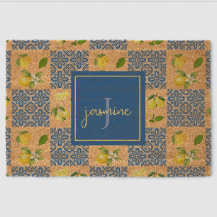 Lemon Monogram Name French Country Tile Pattern Fiber Doormat