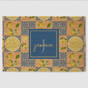 Lemon Monogram Name French Country Tile Pattern Fiber Doormat