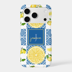 Lemon Monogram Name French Country Tile Pattern iPhone 17 Pro Case
