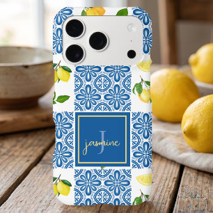Lemon Monogram Name French Country Tile Pattern iPhone 17 Pro Case