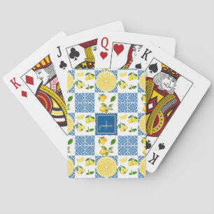 Lemon Monogram Name French Country Tile Pattern Poker Cards