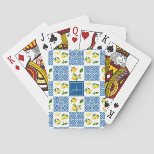 Lemon Monogram Name French Country Tile Pattern Poker Cards