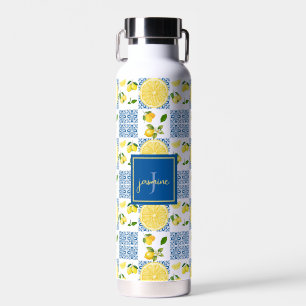 Lemon Monogram Name French Country Tile Pattern Water Bottle