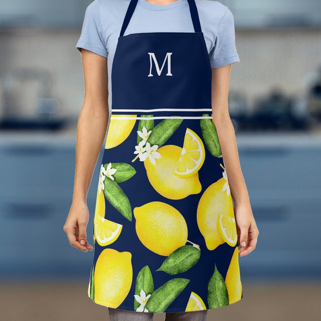 Lemon Monogram Navy Blue Apron (Creator Uploaded)