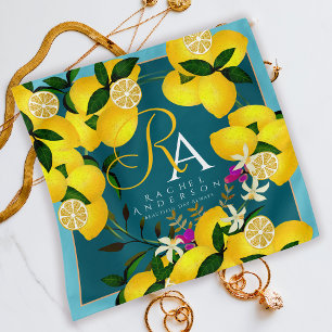 Lemon Monogram Teal Bandana