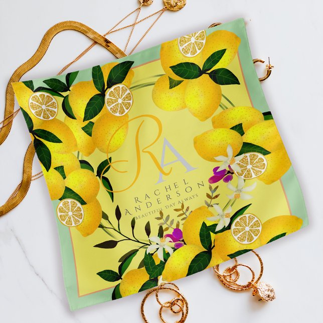 Lemon Monogram Yellow Bandana (Elegant Lemon Monogram Yellow Bandana.)