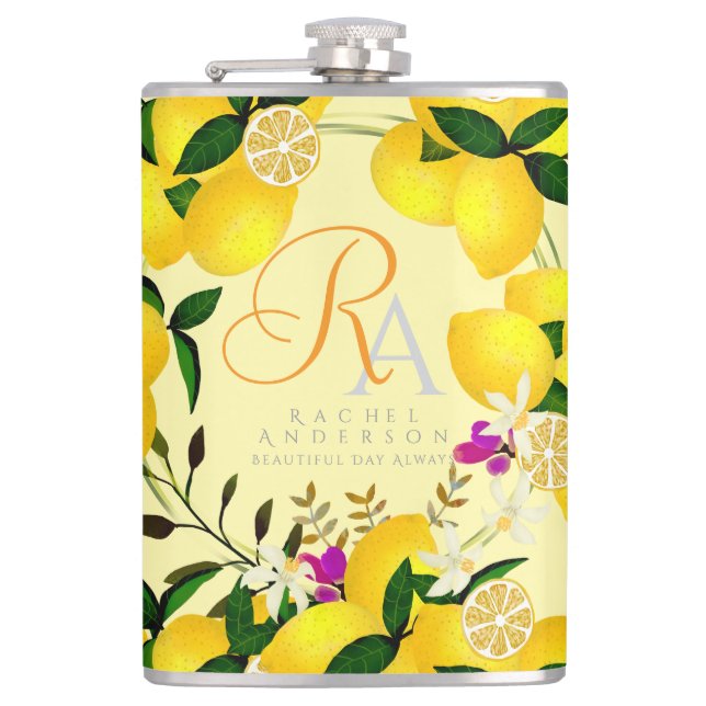 Lemon Monogram Yellow Flask (Front)