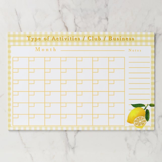 Lemon Monthly Activities Schedule  Paper Pad (Front)