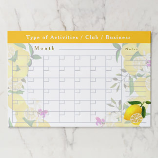 Lemon Monthly Activities Schedule Paper Pad