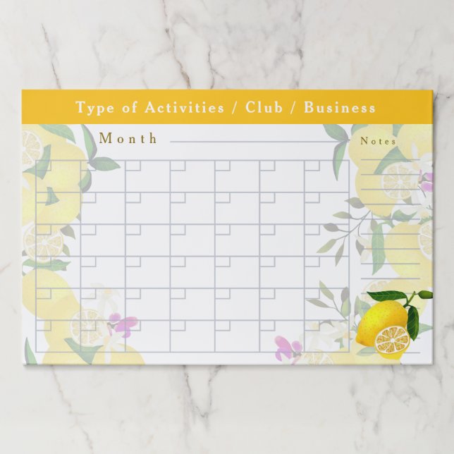 Lemon Monthly Activities Schedule  Paper Pad (Front)