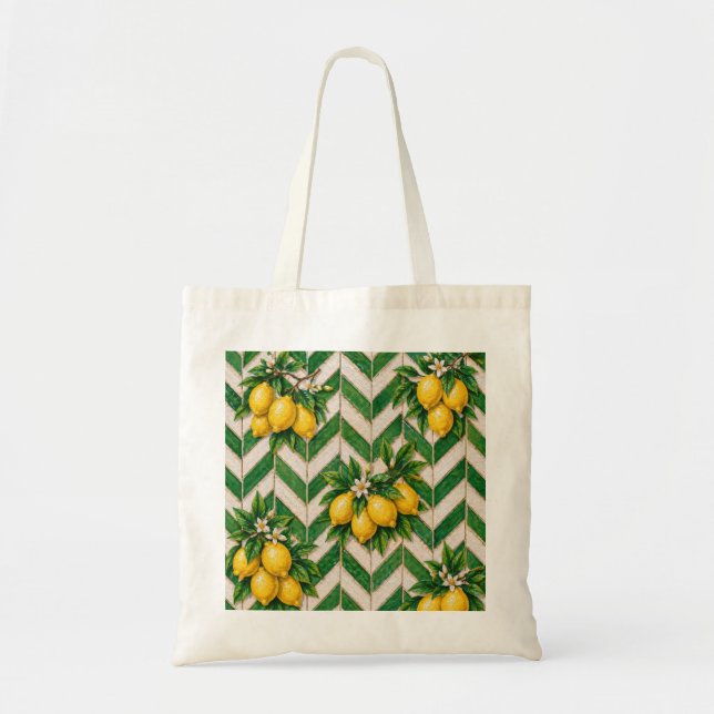 Lemon Moroccan Chevron Tile Tote Bag (Front)