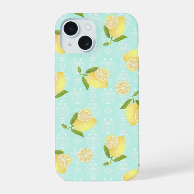 Lemon Motif  Blue iPhone 15 Case (Back)