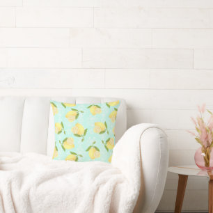 Lemon Motif Love Blue Throw Pillow
