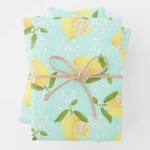 Lemon Motif Love blue Wrapping Paper Sheets