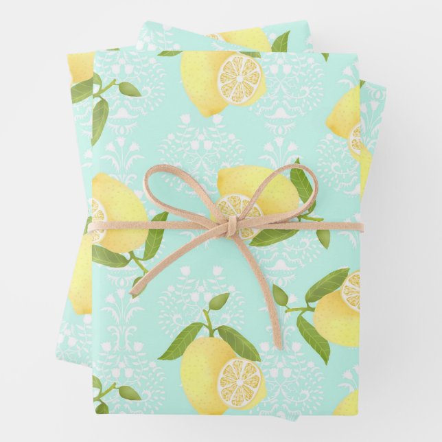 Lemon Motif  Love blue Wrapping Paper Sheets (In situ)