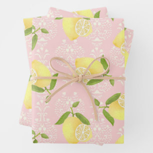 Lemon Motif Love Peach Wrapping Paper Sheets