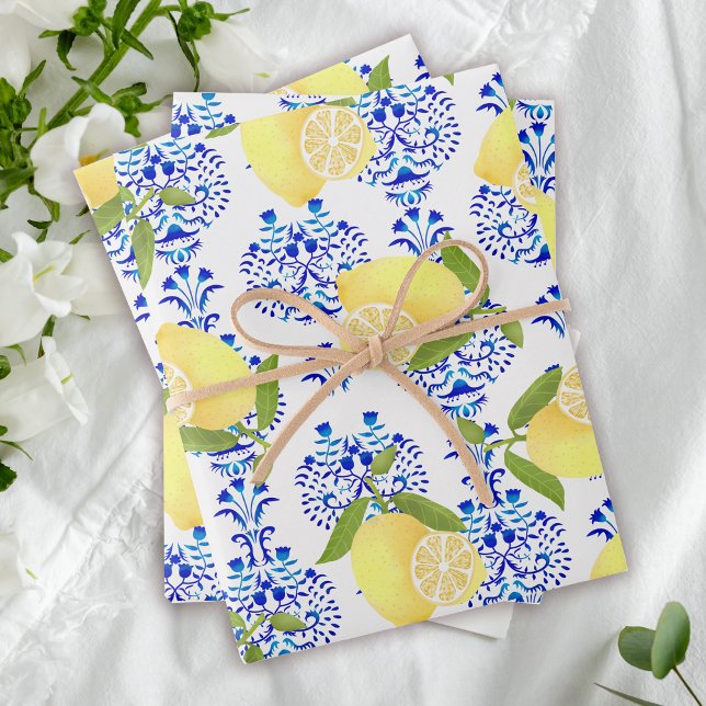 Lemon Motif  Love White Wrapping Paper Sheets (Lemon wrapping for the summer.)