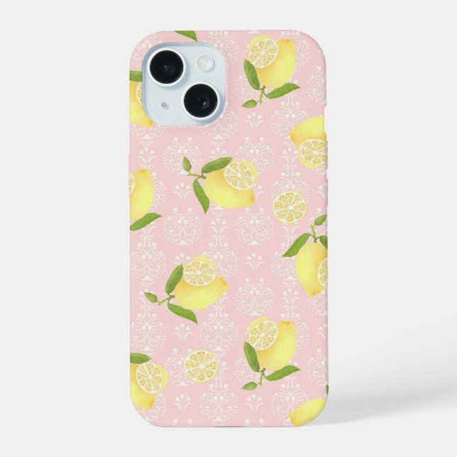Lemon Motif  Pink iPhone 15 Case (Back)