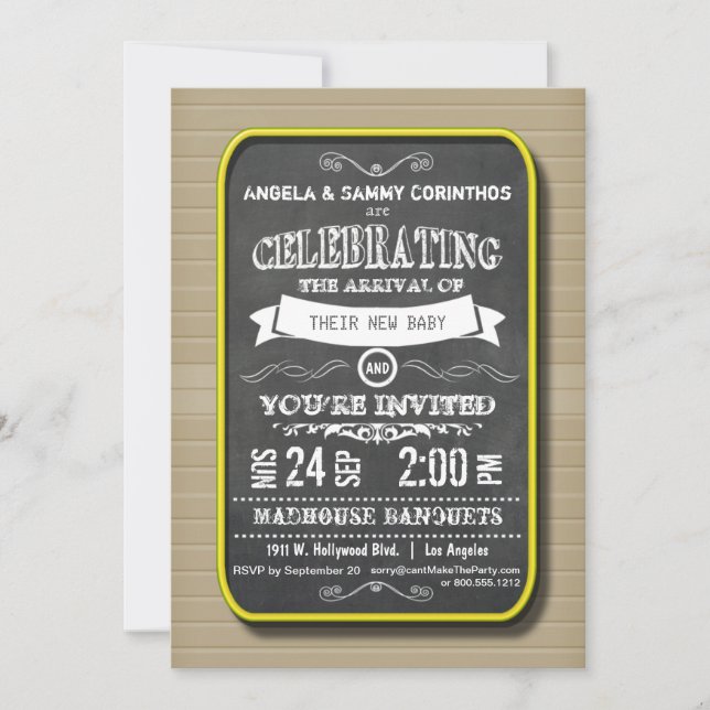 Lemon Neon Chalkboard Baby Shower Invitation (Front)