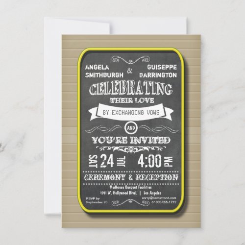 Lemon Neon Chalkboard Ceremony And Reception Personalized Invitations