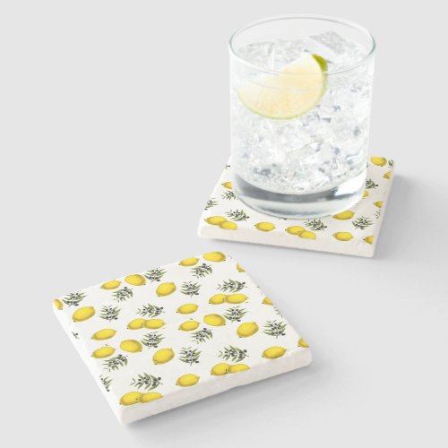 Lemon  Olive Botanical Art Pattern  Stone Coaster