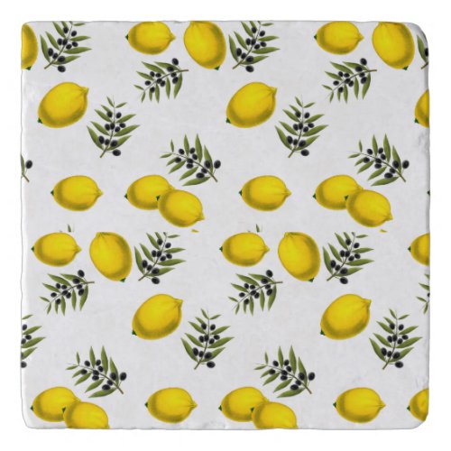 Lemon  Olive Botanical Art Pattern  Trivet