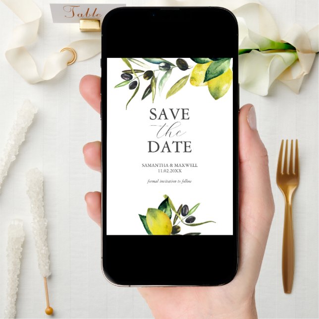 Lemon Olive Save The Date Modern Watercolor (Front Digital)