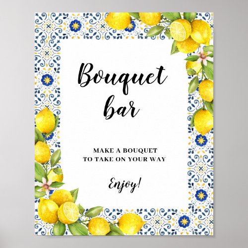Lemon on blue tiles Bouquet Bar Sign