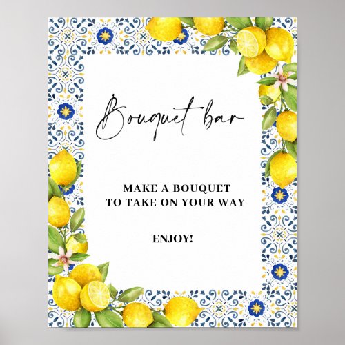 Lemon on blue tiles Bouquet Bar Sign