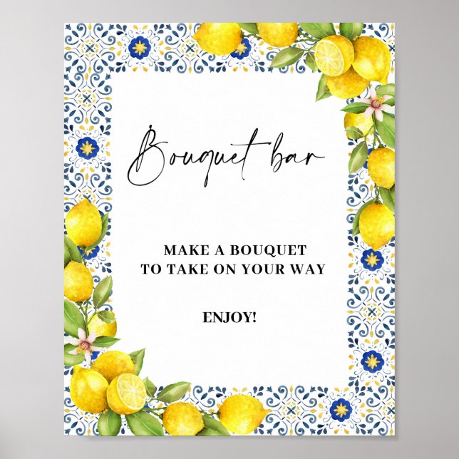 Lemon on blue tiles Bouquet Bar Sign (Front)