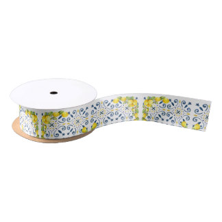 Lemon on Blue Tiles Bridal Shower  Satin Ribbon