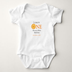 Lemon one happy 1st birthday orange gray retro boh baby bodysuit