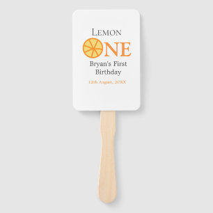 Lemon one happy 1st birthday orange gray retro boh hand fan