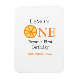 Lemon one happy 1st birthday orange gray retro boh magnet