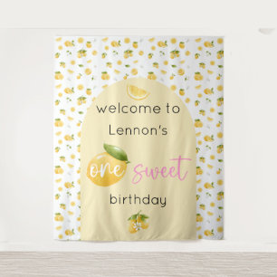 Lemon One Sweet 1st Birthday Backdrop Tapestry