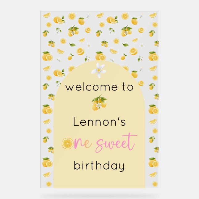 Lemon One Sweet Birthday Welcome Acrylic Sign (Front)