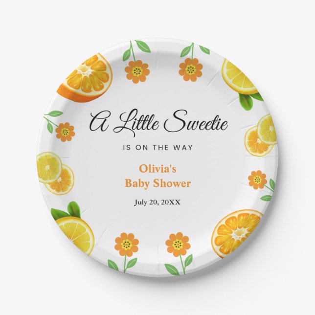 Lemon Orange Citrus Botanical Baby Shower  Paper Plates (Front)