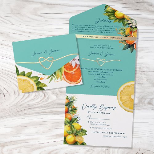 Lemon Orange Citrus Wedding All In One Invitation