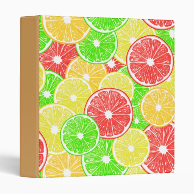 Lemon, orange, grapefruit and lime slices pattern 3 ring binder (Front/Spine)