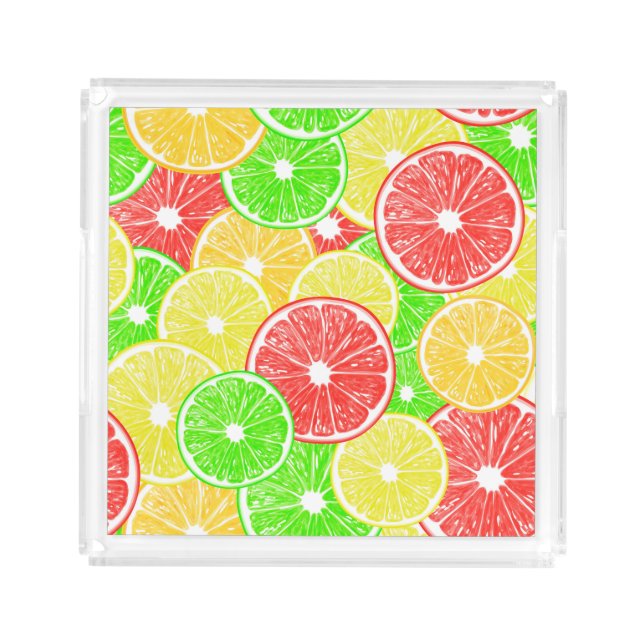 Lemon, orange, grapefruit and lime slices pattern acrylic tray (Front)