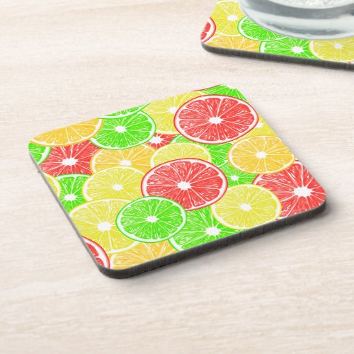 Lemon orange grapefruit and lime slices pattern coaster