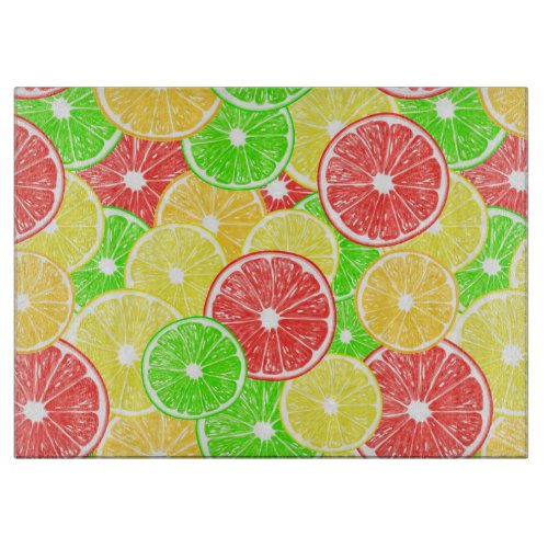 Lemon orange grapefruit and lime slices pattern cutting board