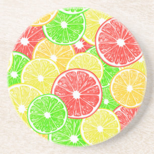 Lemon, orange, grapefruit and lime slices pattern drink coaster
