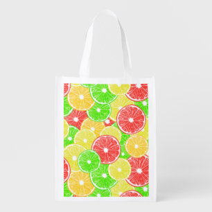 Lemon, orange, grapefruit and lime slices pattern grocery bag