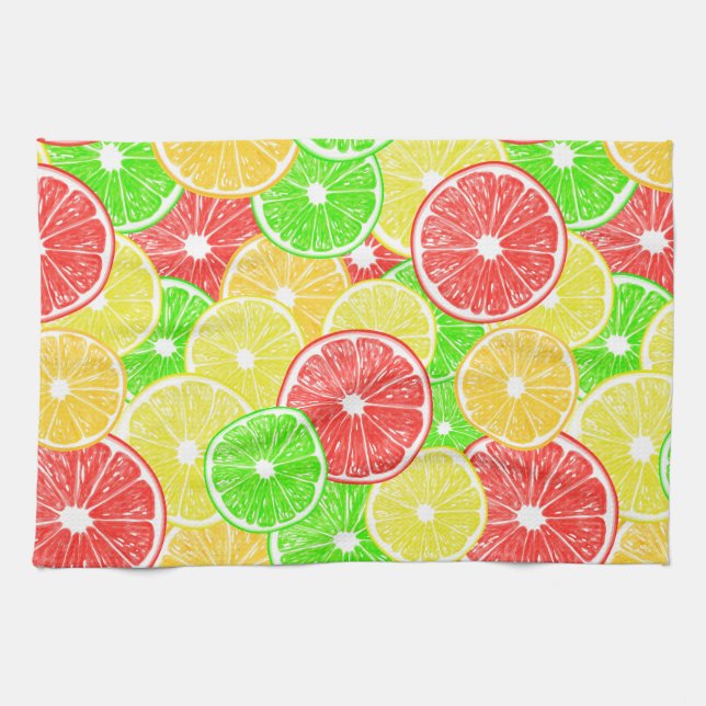 Lemon, orange, grapefruit and lime slices pattern kitchen towel (Horizontal)