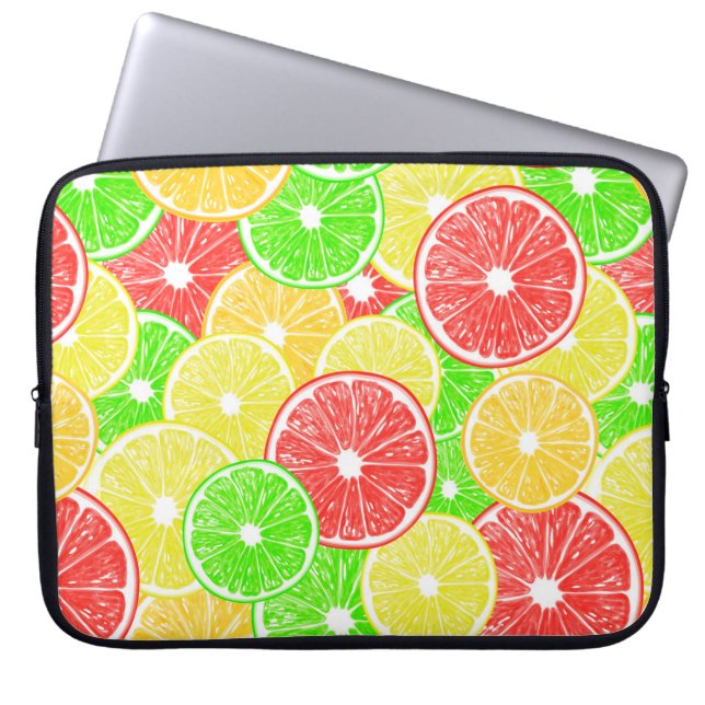 Lemon, orange, grapefruit and lime slices pattern laptop sleeve (Front)